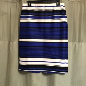 Roz&Ali Black White Blue Striped Pencil Skirt sz M